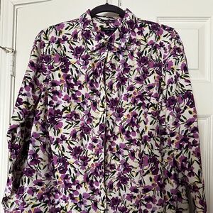 Land’s End 18W No Iron 100% Supima Cotton Allover Print Long Slv Button Down Top